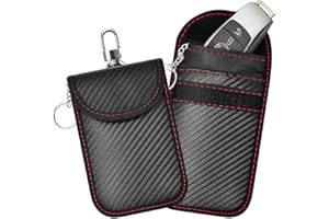 KHGUZ 2PCS Car Faraday Bags for Key Fob, Carbon Firber Vehicle RFID Signal Blocking Key Fob Protector, Anti-Theft Auto Key Signal Shielding Protective Pouch, Universal for SUV, Sedan, Truck (Black)