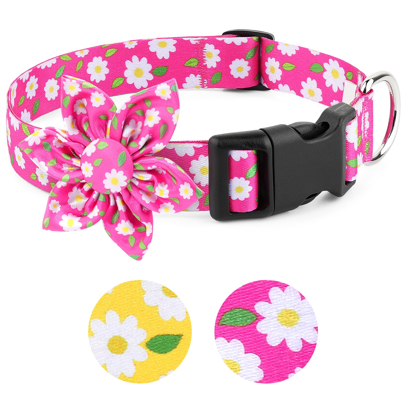 BiPawTi Flower Dog Collar, Soft Small Girl Dog Collar with Floral Patterns Decoration, Cute Summer Daisy Dog Collars for Puppy Boy Girl Female Male Pet (Pink, XS)