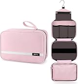 Maliton Hanging Toiletry Bag Large Foldable Travel Wash Bag Pink 4 Compartments