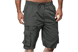 Men's High Waisted Cargo Shorts Summer Drawstring Hiking Short Pants Casual Work Knee Length Pant with Muilt-Pockets