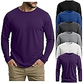 August Alley 6 Pack Mens Big and Tall Shirts, 95% Cotton Plus Size Long Sleeve Tops Crewneck Casual Basic Multipack Tee