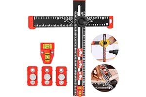 HONTAITUO T Square Ruler - Multifunctional Drilling Positioning Ruler 35cm/14in Adjustable Angle Ruler,Cabinet Hardware Jig,for Precision Hole Punching Angle Measurement and Marking,Metric and Imperial