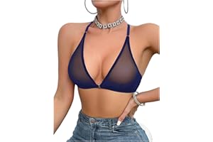 SOLY HUX Women's Sheer Mesh Through Bra Sheer Bralette Front Closure Deep V Neck Wireless Lingerie Sexy Lingerie Bra