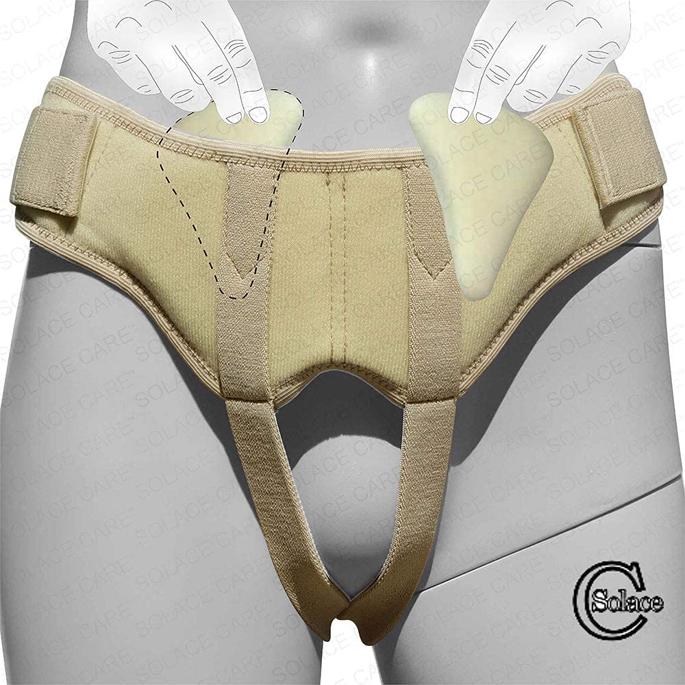 Solace Care Hernia Truss Brace for Single/Double Inguinal Hernia with Two Removeable Pads - Providing Support for a Single or a Double Hernia - Unisex (Medium: 89-104 cm, Beige)