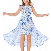 GRACE KARIN Girls Hawaiian Floral Smocked Dresses, Girl Flutter Sleeve Spring Summer Dress, Kids Easter Maxi Long Dresses