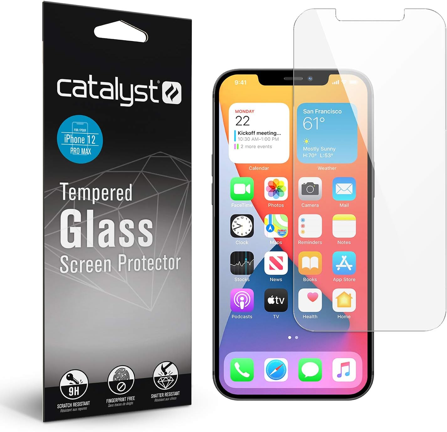 Catalyst Designed for iPhone 12 Pro Max Tempered Glass Screen Protector with Cleaning Pad, Shatter Proof