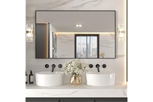 LOAAO 60"X36" Black Rectangle Bathroom Mirror Wall, Matte Black Aluminum Alloy Frame, Tempered Glass, Hangs Vertically or Horizontally, Easy to Install