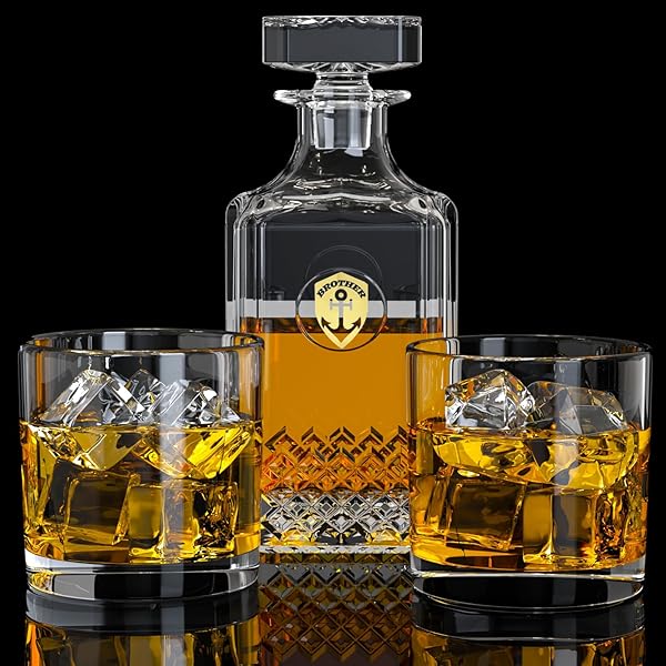 WHISKEY DECANTER WITH 2 GLASSES,CREATIVE CRYSTAL WHISKEY DECANTER...