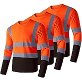 Ubon Hi Vis Shirts for Men, Safety Shirts Long Sleeve High Visibility Reflective Construction Shirts for Work 3-Pack