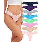 Sunm Boutique Lace Thongs for Women, Cotton Womens Underwear Pack, Sexy Low Rise T Back Cheeky Panties