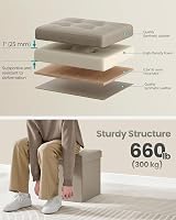 SONGMICS MAZIE Collection Storage Ottoman 38 cm Folding Foot Rest Camel Brown view 3