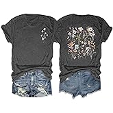 Women's Boho Flower T Shirt Vintage Floral Graphic Loose Tees Casual Funny Wildflowers Printed Cute Tops