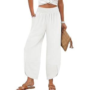 Lepunuo Womens Baggy Wide Leg Pants Summer High Waisted Palazzo Pants Beach Vacation 2026 Casual Trousers with Pockets