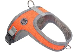 Mengbei tribe Dog Harness, No Pull Saddle Style pet Harness,Soft Ventilate Mesh, Adjustable, Reflective - for Medium, Small Dogs and Cats - Easy Walk Harness with 2 D-Rings - Orange - L