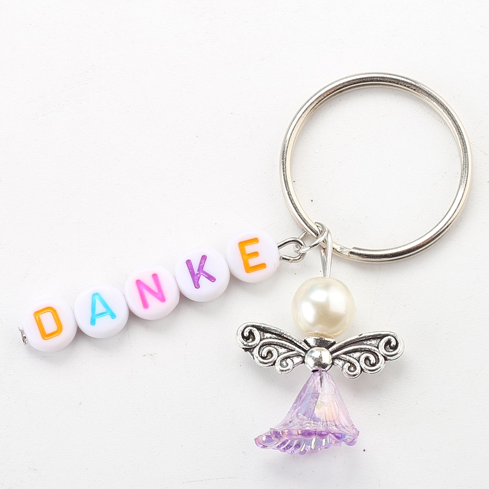 HERZWILD 45 Sets Guardian Angel Make Your Own Set Thank You Key Ring Angel Charm Pearl Angel Pendant for DIY Wedding Jewellery Necklace Crafts (Colourful)