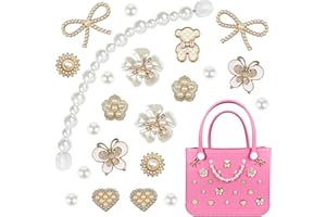 Sanglow Charms for Bogg Bag,Decorative Flowers Pearls and Chain Set for Rubber Tote Bag, Must Have Accessories for Women Girls Simply Southern Beach Totes Bling Decoration