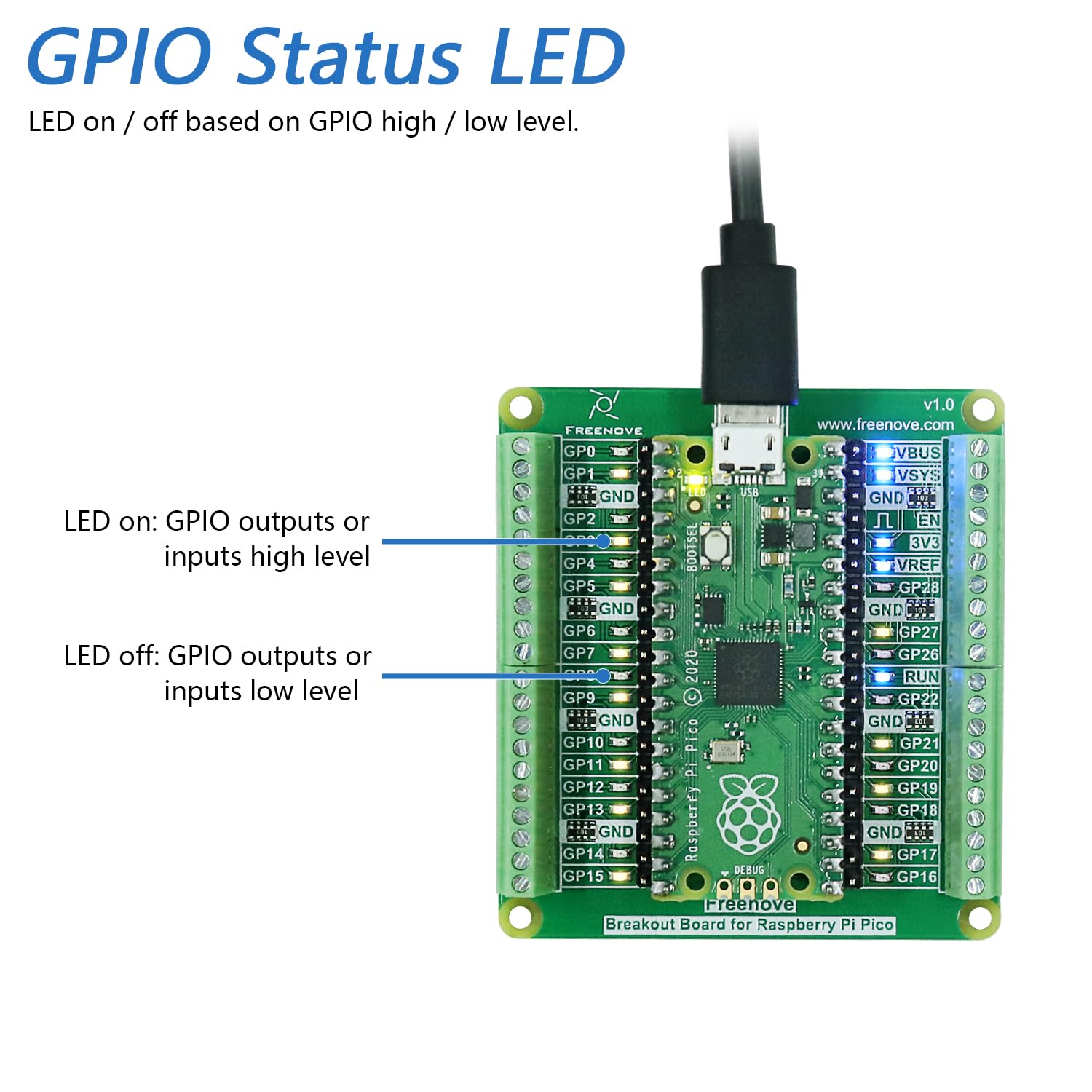 Freenove Breakout Board for Raspberry Pi Pico/Pico H/Pico W, Terminal