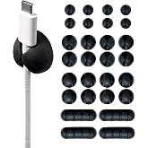 Wrap-It Storage Cable Clips - (Assorted 28-Pack) Black | Desk and Nightstand Cable Holder for Phone and Bedside Table Cord Organizer