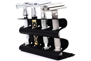 PARKER SAFETY RAZOR Parker Double Edge Razor Stand – Solid Brass with Black Finish –Holds 4 Razors – Parker Stand with Padded Base – Excellent Storage for Long Handled Double Edge Safety Razors