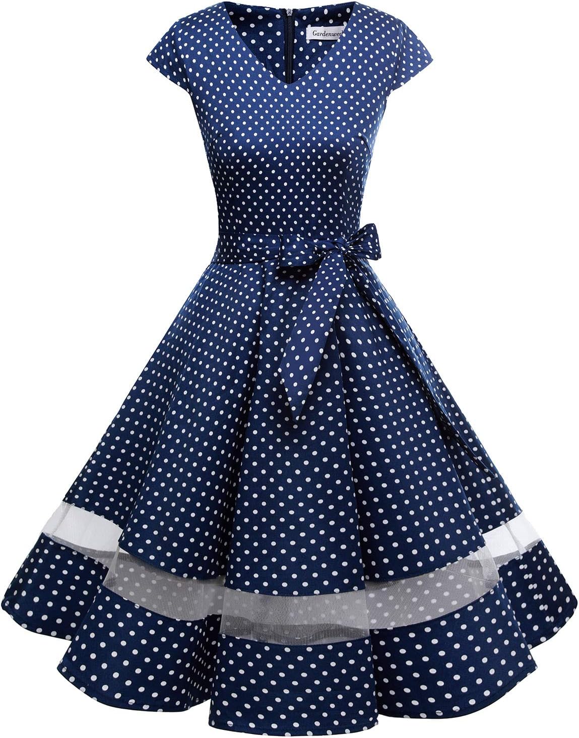 Gardenwed Women's 1950s Rockabilly Cocktail Party Dress Retro Vintage Swing Dress Cap-Sleeve V Neck