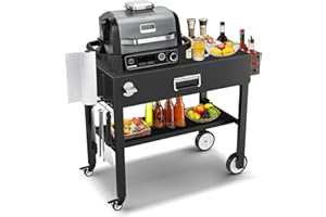 BBQMall Portable Outdoor Grill Table Cart for Ninja Woodfire Outdoor Grill(OG701 Series), Folding Camping Grill Stand for Blackstone 17"/22" Griddle, Onni Pizza Oven, 4 Wheels Sturdy Outdoor Table