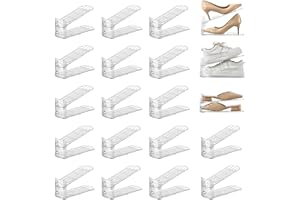 Uni HIMO 20 Pack Shoe Slots Organizer Adjustable Level Shoe Stacker Holder Storage Space Saving Sneakers Display Tray Rack for Closet (Transparent, 20 Pack)