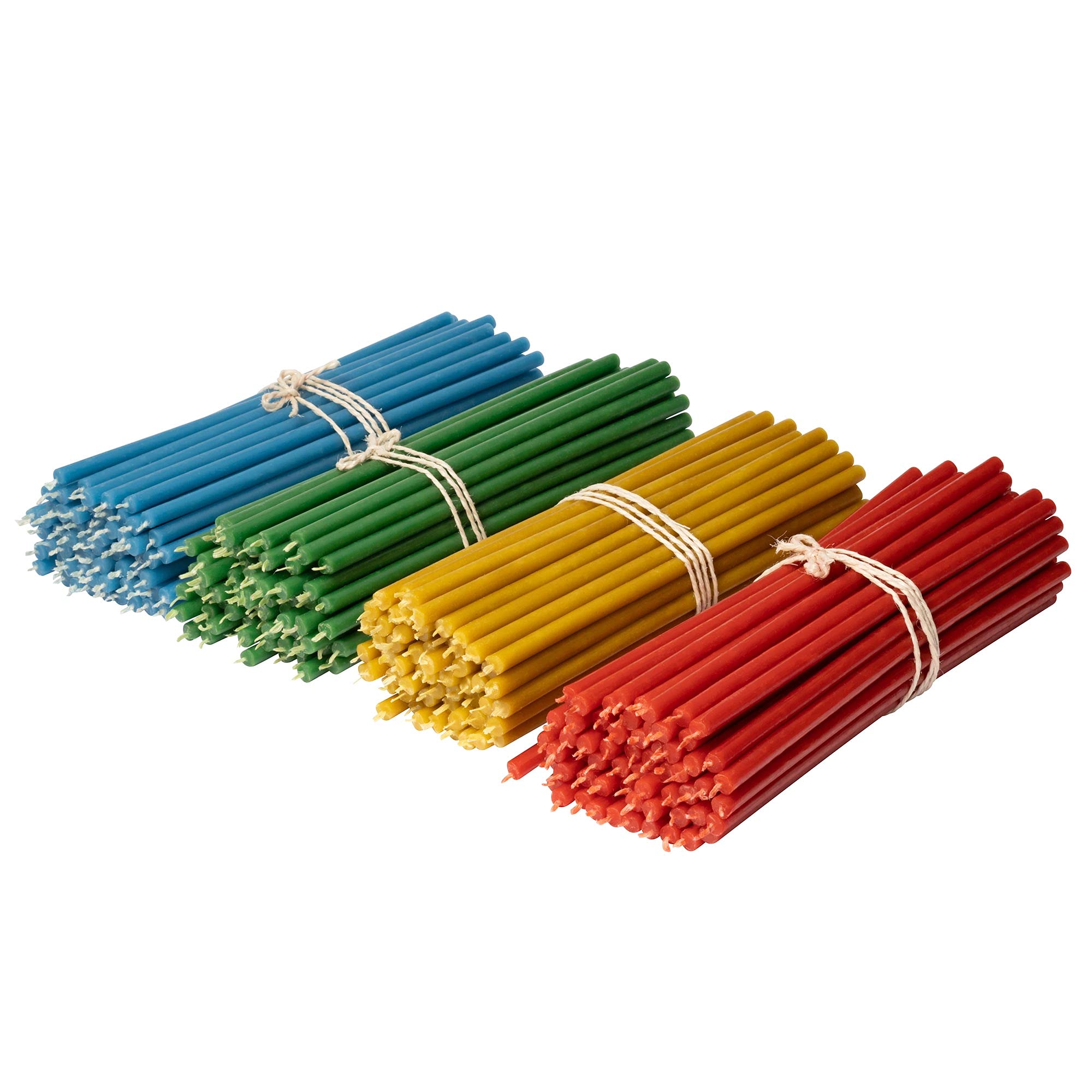 Ritual Candles Beeswax Candles: Yellow, Red, Green, Blue, Pack of 200, Length 18.5 cm, Diameter 6.1 mm, Burn Time 60 Min; Natural, Drip Free, Smokeless Thin Church Quality,No. 80
