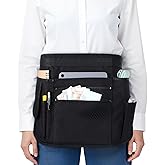 Lyksgir Waitress Server Apron with Multiple Pockets Waterproof Half Apron with Adjustable Belt for Women/Men Waist Aprons for Restaurant, Bar, Bistro (Black)