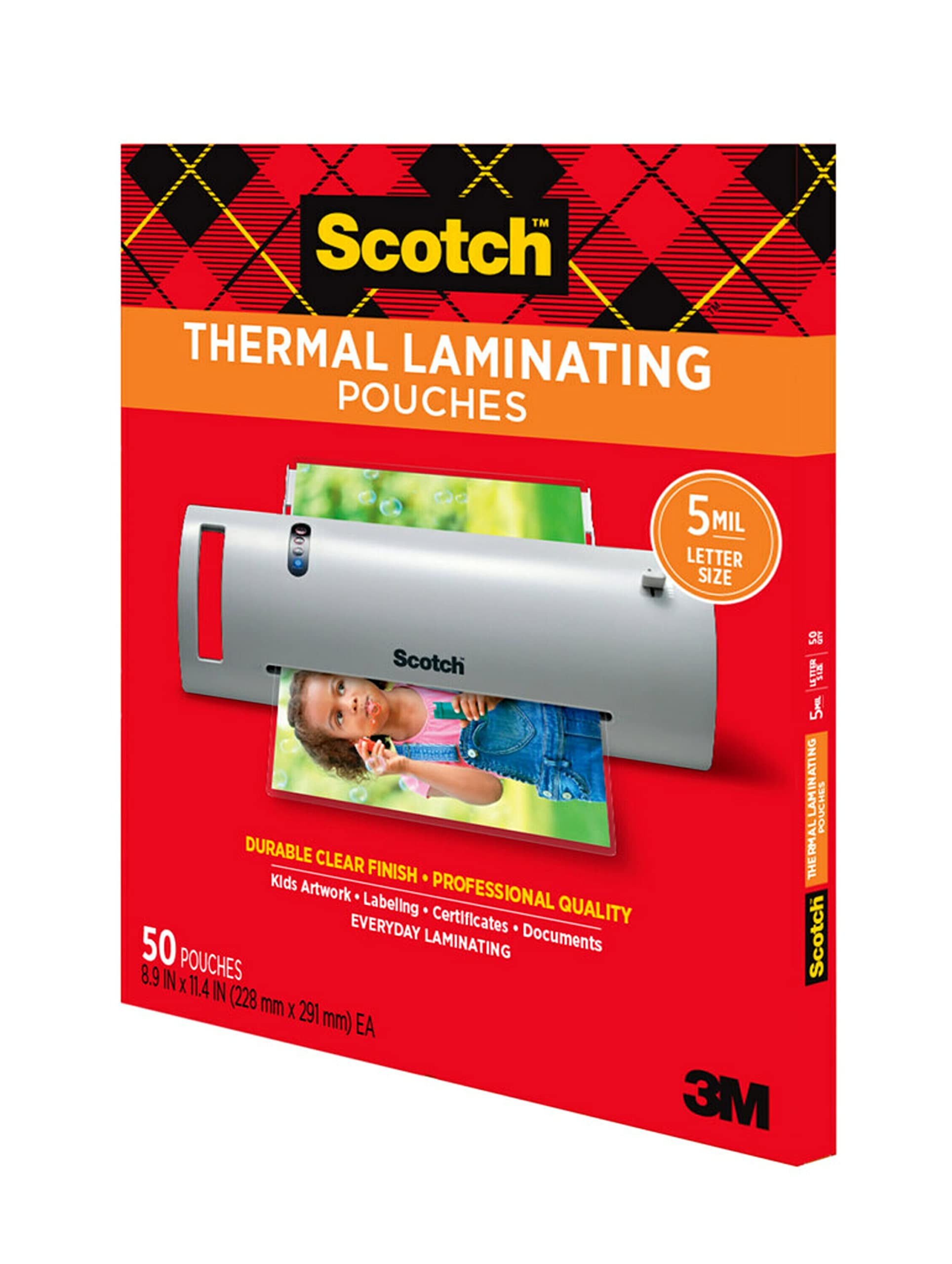 Scotch Thermal Laminating Pouches Premium Quality, 5 Mil Thick for Extra Protection, 50 Pack Letter Size Laminating Sheets, Our Most Durable Lamination Pouch, 8.9 x 11.4 inches, Clear