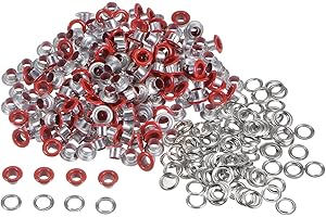 HARFINGTON 300set Grommets Kit Metal Eyelets 4.5mm 3/16" Hole Tiny Grommet with Washers for Shoes Clothes Belt Tag Bag Fabric Leather DIY Project, Red
