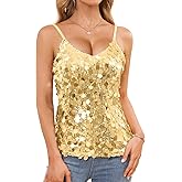 Sequin Tops for Women Sparkly Shiny Cami Tank Top Sexy V Neck Strappy Camisole Glitter Concert Outfits Party Night