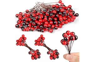 JOLYEAK 150 pcs Artificial Holly Berries Christmas Holly Berries Stems Fake Berry on Wire Realistic Burgundy Red Berry Picks for Christmas Wreath Christmas Tree Table Kitchen Wall Decor