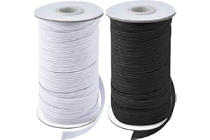 Coopay 40 Yards Length 1/2" Width Elastic Bands Flat Elastic Cord Rope Heavy Stretch Spool Knit for Sewing DIY Projects, Arts & Crafts, 2 Rolls, 20 Yards/Roll (Black and White, 1/2 Inch)