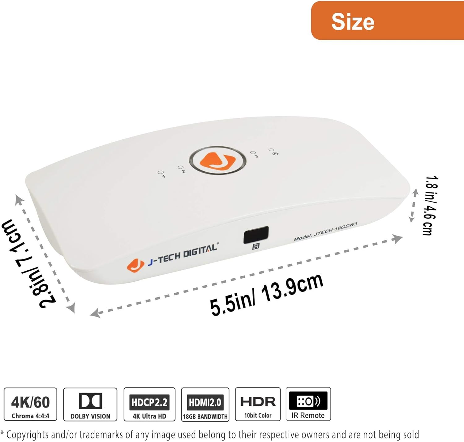 J-Tech Digital 3x1 HDMI 2.0 Switch HDMI Switch 4K@60Hz, HDCP 2.2, HDR, YUV 4:4:4 with Remote Control auto-Switching Function on/Off Control4 Driver Available (3 in 1 Out) [JTECH-18GSW3]: Home Audio & Theater
