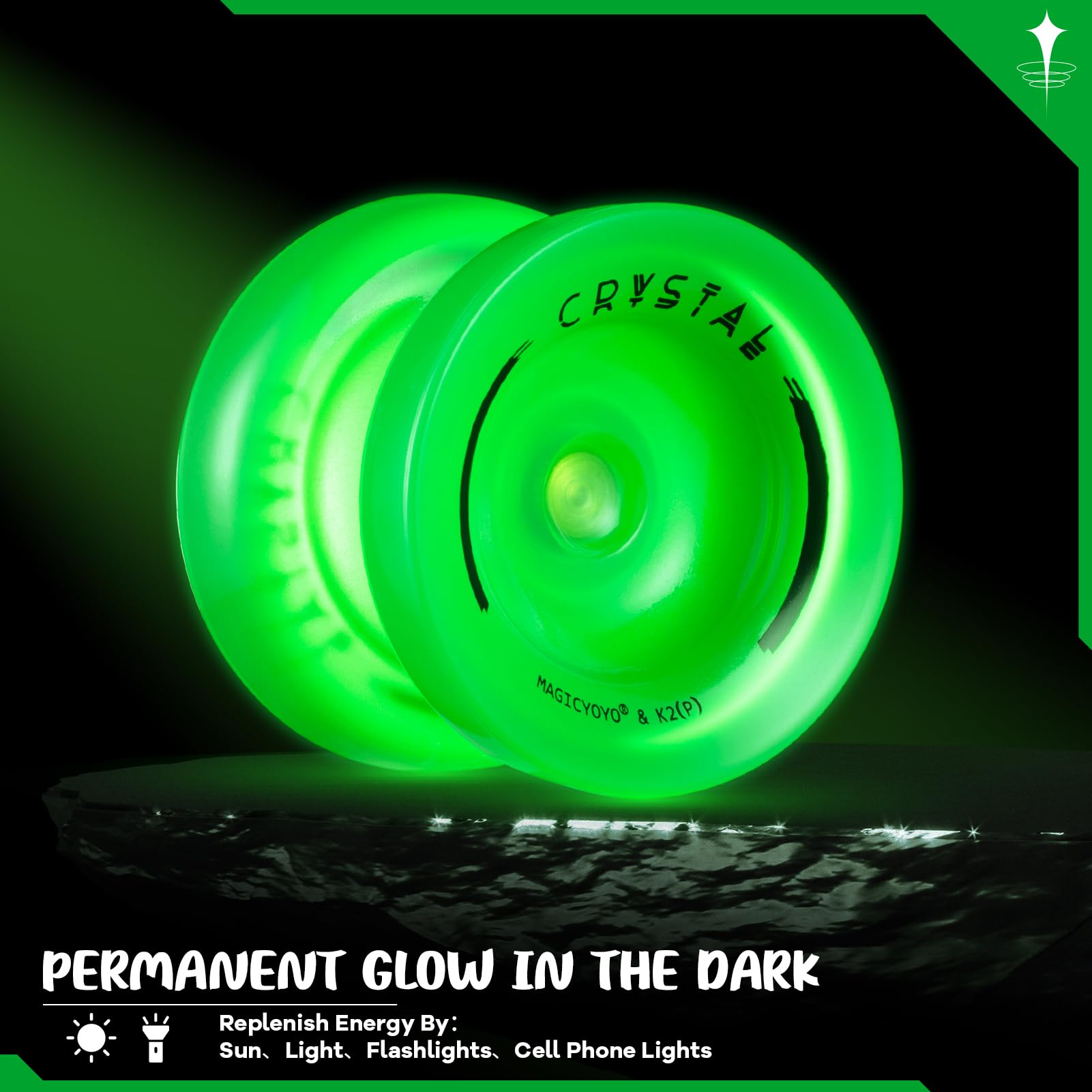 MAGICYOYO K2 Yoyo Professional Glow in The Dark, Responsive Yoyo for Kids 8-12, Unresponsive Yo yos for Adults, Plastic Yo-yo for Finger Spin Trick, 12 Yo yo Strings + Extra accessory kit (Glow Green)