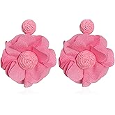 Vavhoo Rattan Earrings Summer Boho Handwoven Big Fabric Chiffon Rattan Flower Drop Earrings Statement Tropical Beach Vacation Jewelry