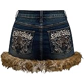 WDIRARA Women's Plus Size Leopard Fuzzy Mini Denim Skirt Y2k Bodycon Jean Skirts