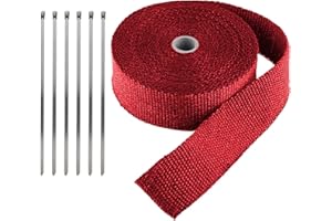 LKRXW Red Exhaust Heat Wrap 2" x 16 Feet Motorcycle Exhaust Header Pipe Wrap Fiberglass Heat Shield Tape Car Manifold Insulation Thermal Protection with 6pcs Stainless Ties