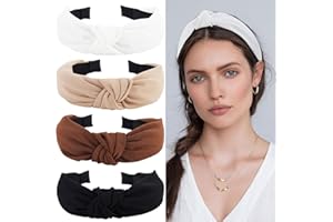 YISSION 4PCS Knotted Headbands - Non Slip Wide Fashion Head Bands for Women and Girls - Black and White Top Knot Accessories
