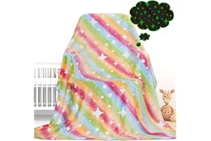 GDINDFF Kids Blanket Glow in The Dark Blanket Rainbow Fleece Throw Blanket Stars Blanket Kids Glow in The Dark Blankets for Girls Boys Teen Kids