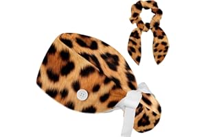 FVQL 1 Pack Surgical Cap with Hair Scrunchy, Scrub Hat Ponytail Holder for Women, Animal Leopard Print Patterns