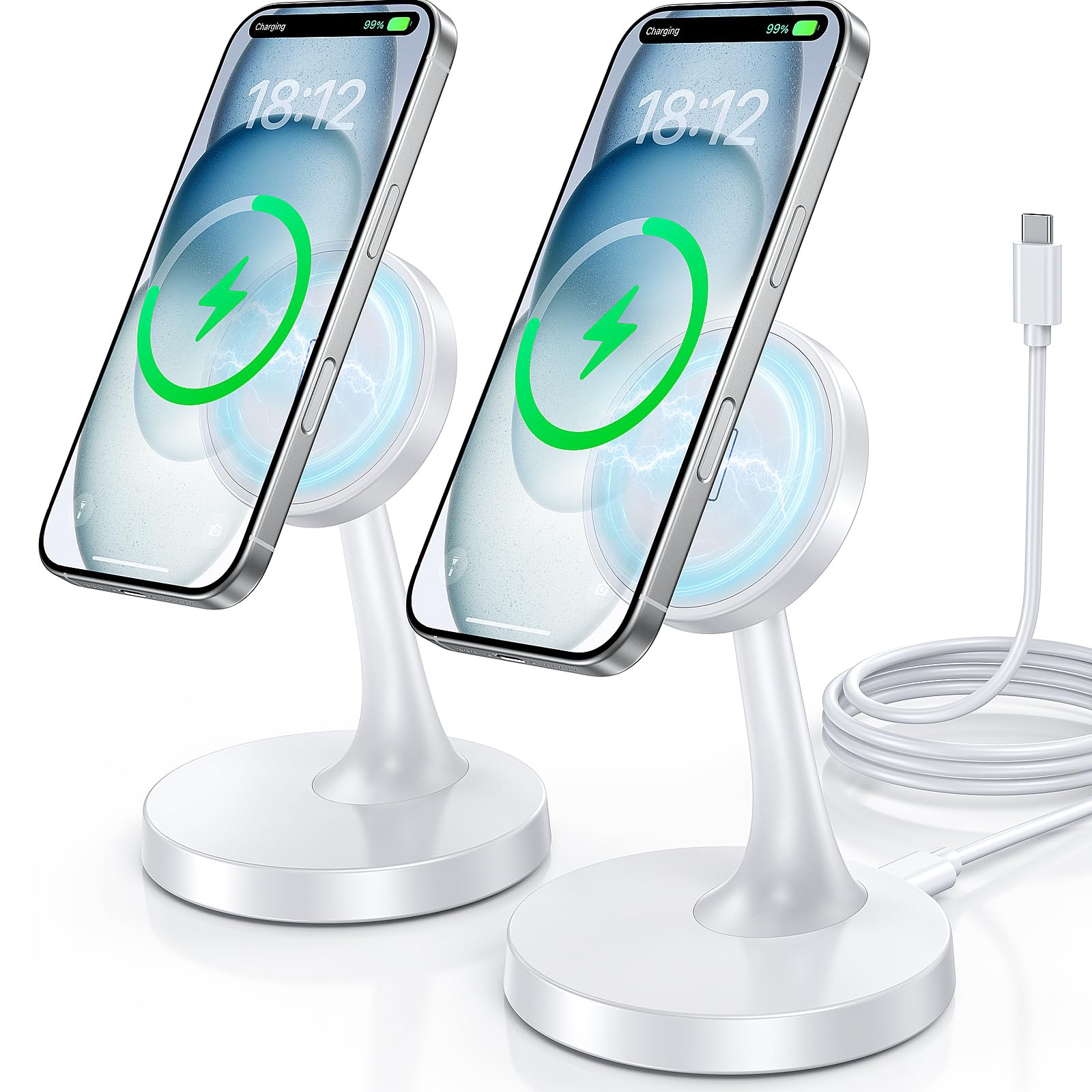 Photo 1 of 2 Pack Magnetic Wireless Charger iPhone, 15W Fast Mag-Safe Charger Stand for iPhone 17/17 Air/17 Pro/17 Pro Max 16/15/14/13/12 Series Magnet Wireless Charging Station/Pad for AirPods- Gifts Ideas