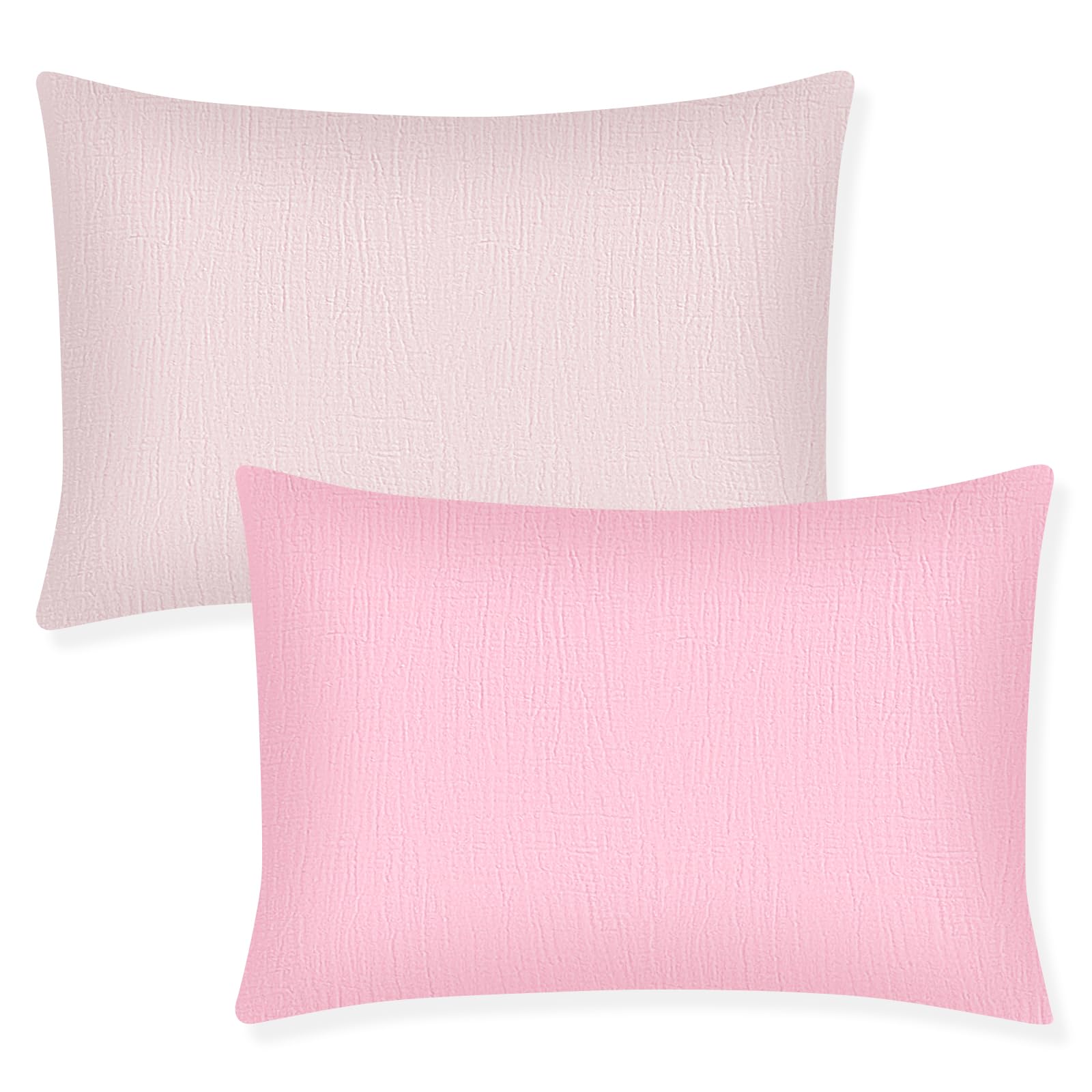 Winmany Toddler Cotton Muslin Pillowcases Baby Girl Boy Pillow Case Travel Cushion Pillow Covers with Envelope Design Cot Bed Accessories Fit for 13"x18" 14" x 19" 12"x16" Pillow (Light Pink+Pink)