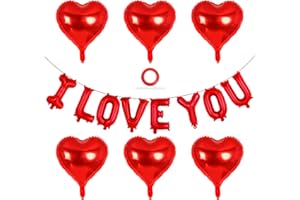 YOTHORN 16 Inch Red I Love You Letter Balloons,18 Inch Heart Balloons Valentines Day Balloons, Love Foil Balloons Banner for Wedding Engagement Galentines Day Bridal Shower Decor (Red-I LOVE YOU)
