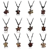 COLORFUL BLING 12pcs Artificial Bone Carving Sea Turtles Pendant Necklaces Set Medallion Symbol Adjustable Cotton Cord Yin Yang Hawaiian Surfer Lucky Amulet Jewelry for Women Men Unix