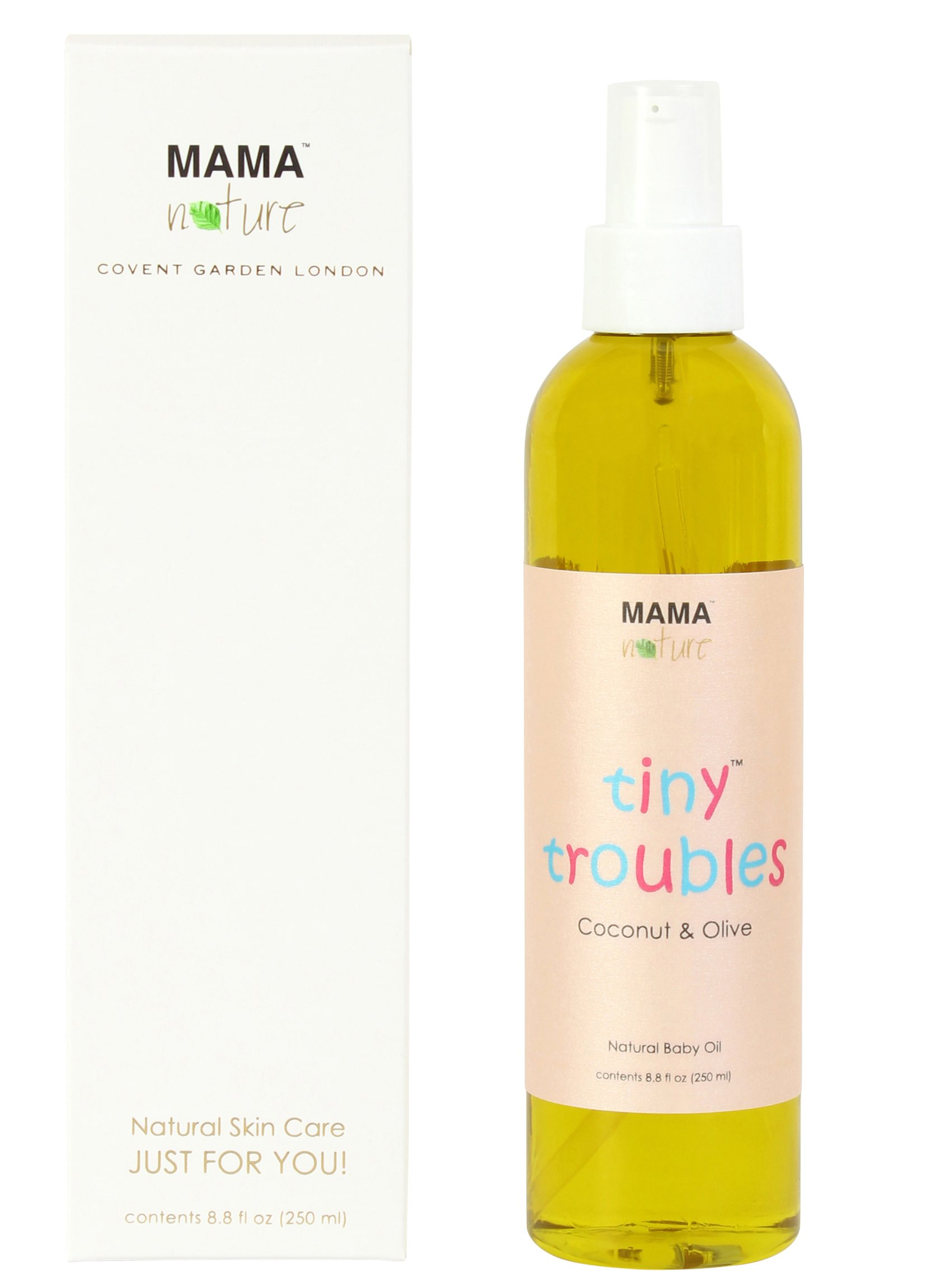 Tiny Troubles Natural Baby Oil (Coconut & Olive) by Mama Nature of London (250 ml) - Cradle Cap,Nappy Rash,Baby Eczema,Baby Psoriasis,Baby Rosacea,Dry Skin,Sweat Rash