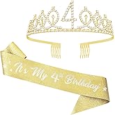 UVATAHONA 4th Birthday Sash and Tiara, 'It's My 4th Birthday' Glitter Sash & Gold Rhinestone Crown Set, Party Supplies for Girls