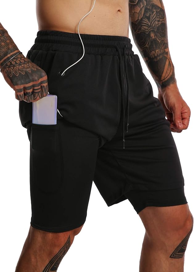 Amazon.com: YKB Men's 2-in-1 Workout Running Shorts Gym Training Quick Dry Short Pants with 