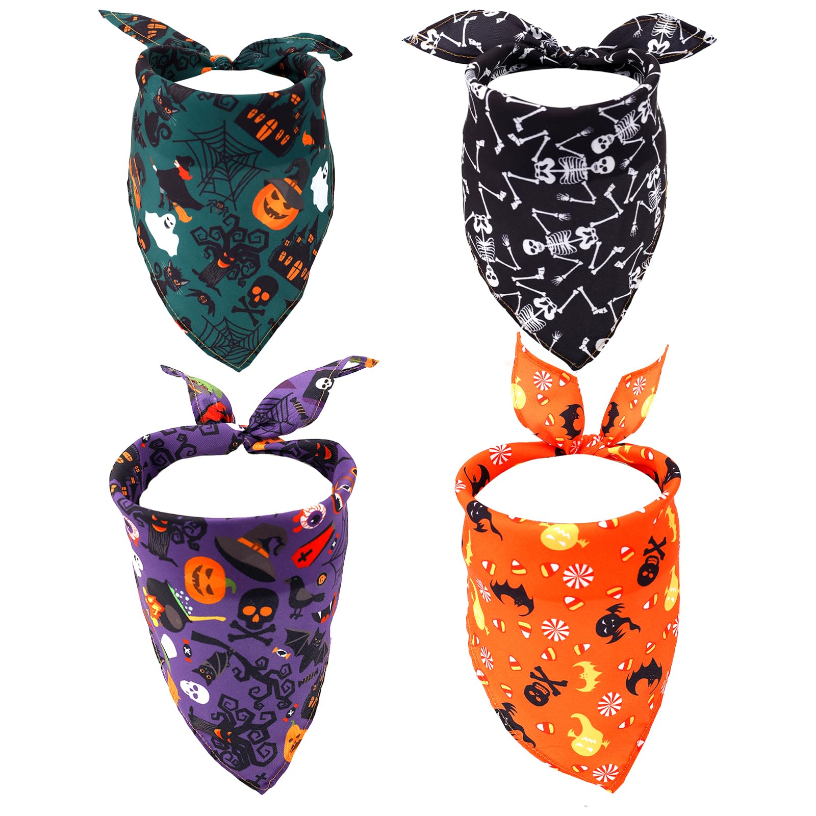 4pcs Halloween Dog Bandannas, Pet Triangle Scarf Pumpkins Spider Triangle Dog Scarf Washable Breathable Pet Neckerchief for Big Small Medium Large Dog and Cats