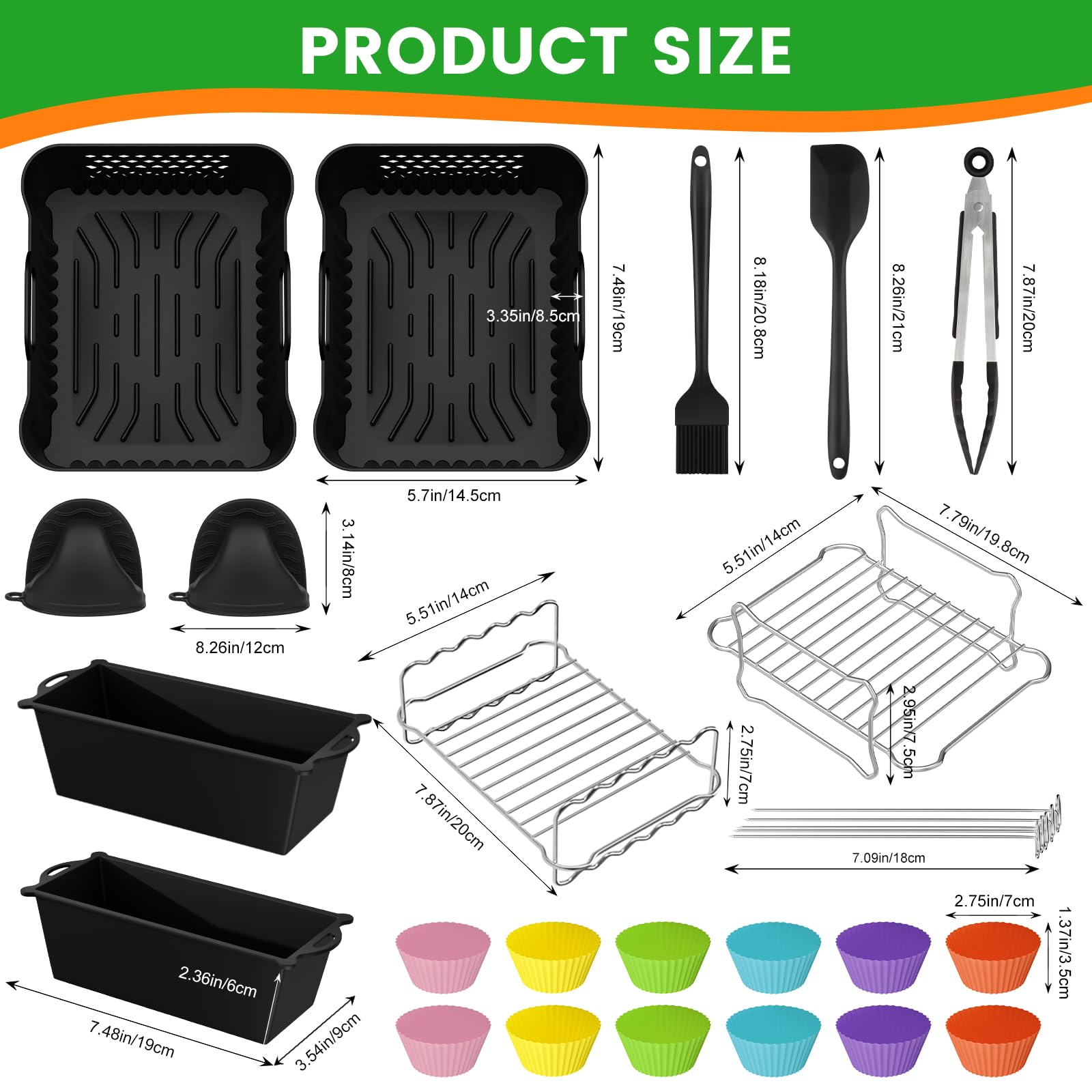 Silikonform Heißluftfritteuse Zubehör für Ninja Double Stack XL 9.5L Air Fryer SL400EU SL400EUCP, 2 Stück Airfryer Silikon Einsatz für Ninja Foodi MAX Dual Zone SL400EU/COSORI 8.5L, 27 Artikel 9